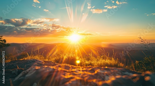 Majestic Sunreborn Over Mountain Range. Breathtaking Image Analysis photo