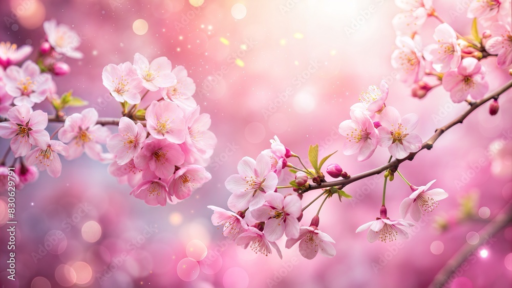 Fototapeta premium Cherry Blossom Blur: A pink and white blurred background that evokes the beauty of cherry blossoms in spring, ideal for floral and seasonal designs. 