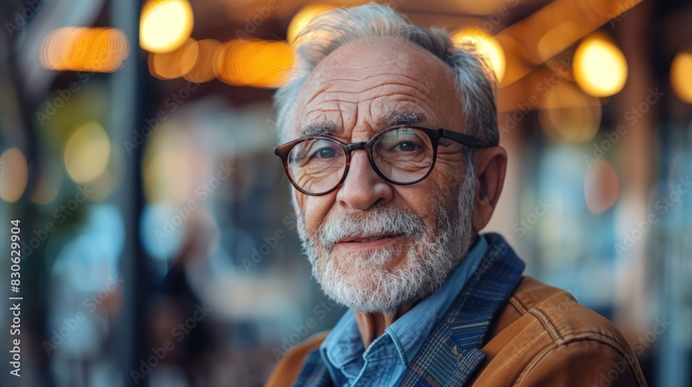 Older Man Deep in Thought at a Table, Blurred Lights Suggesting Nighttime Behind Him Older Man Deep in Thought at a Table, Blurred Lights Suggesting Nighttime Behind Him