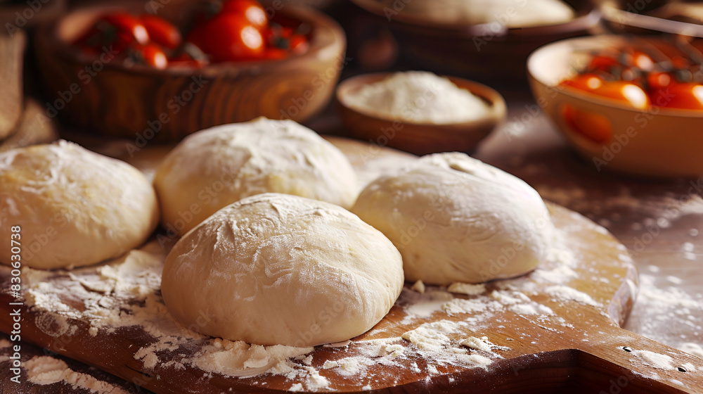 Raw dough preparation or pizza with ingredient: tomato sauce, mozzarella, tomatoes, basil, olive oil, spices served on rustic wooden table. Flat lay style, copy space for text AI generative Raw dough preparation or pizza with ingredient: tomato sauce, mozzarella, tomatoes, basil, olive oil, spices served on rustic wooden table. Flat lay style, copy space for text AI generative