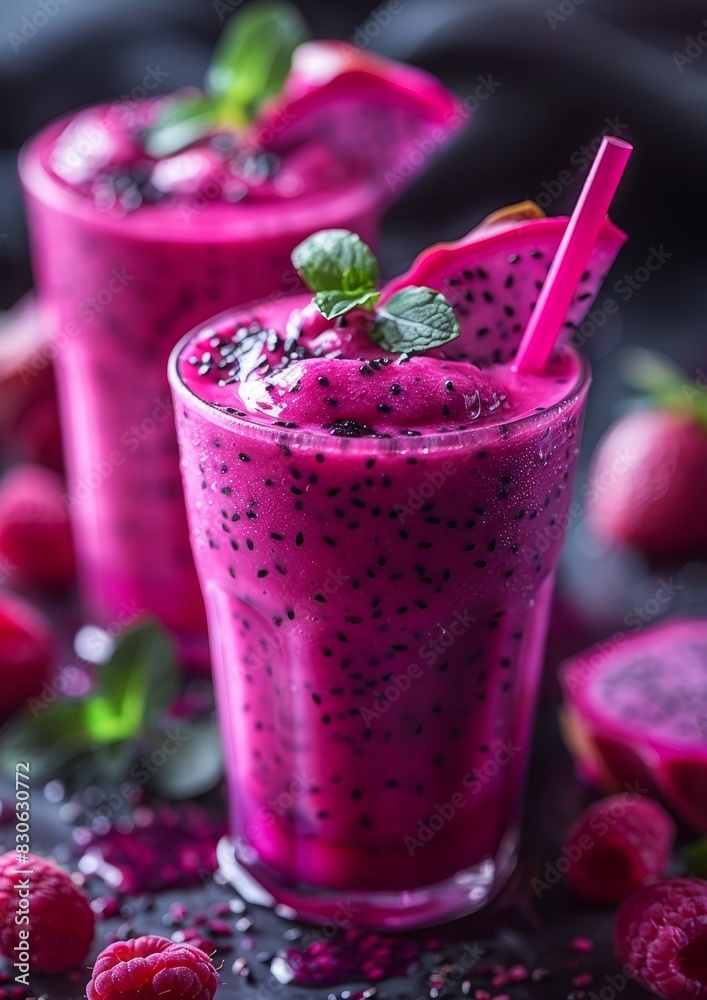 Dragon Fruit Smoothie - Vivid pink with dragon fruit pieces. Dragon Fruit Smoothie - Vivid pink with dragon fruit pieces.