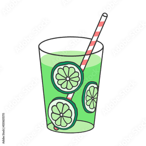 果実のスライスが入ったジュースのカラーイラスト