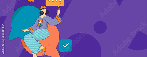 Virtual characters social communication concept business flat vector hand drawn illustration
