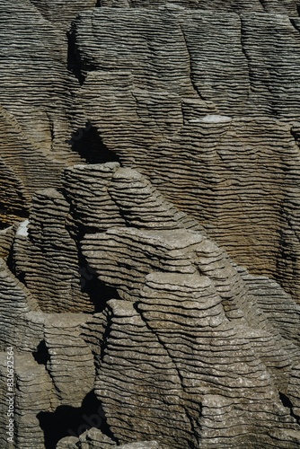 Geolocial rock formations at the Pancake Rocks, Punakaiki, West Coast, New Zealand. photo