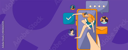 Virtual characters social communication concept business flat vector hand drawn illustration

