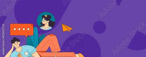 Virtual characters social communication concept business flat vector hand drawn illustration
