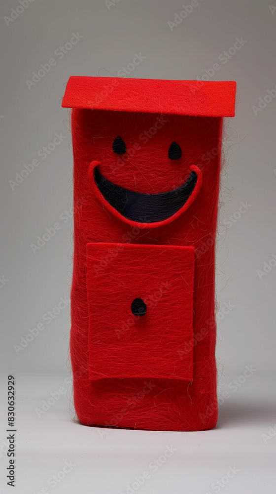 Felted red postbox with a Kawaii smiling face. British mailbox on a neutral background. Felted red postbox with a Kawaii smiling face. British mailbox on a neutral background.