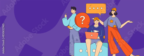 Virtual characters social communication concept business flat vector hand drawn illustration

