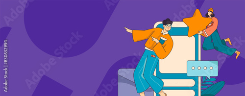 Virtual characters social communication concept business flat vector hand drawn illustration
