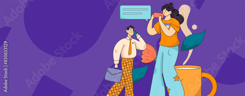 Virtual characters social communication concept business flat vector hand drawn illustration
