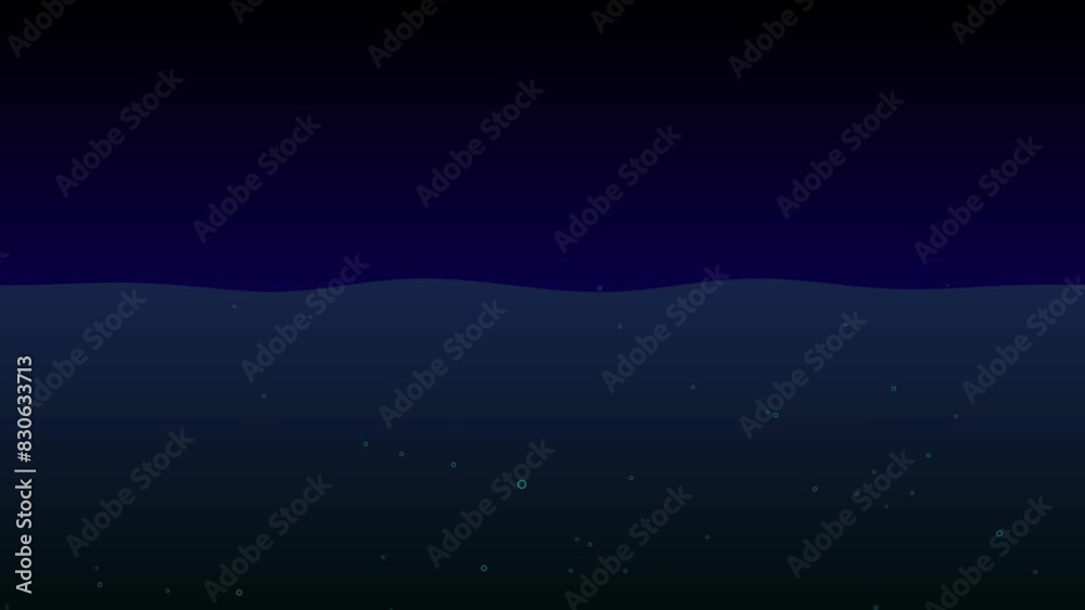 Night at sea with waves and bubbles.  Animation suitable for design elements, wallpaper or background.