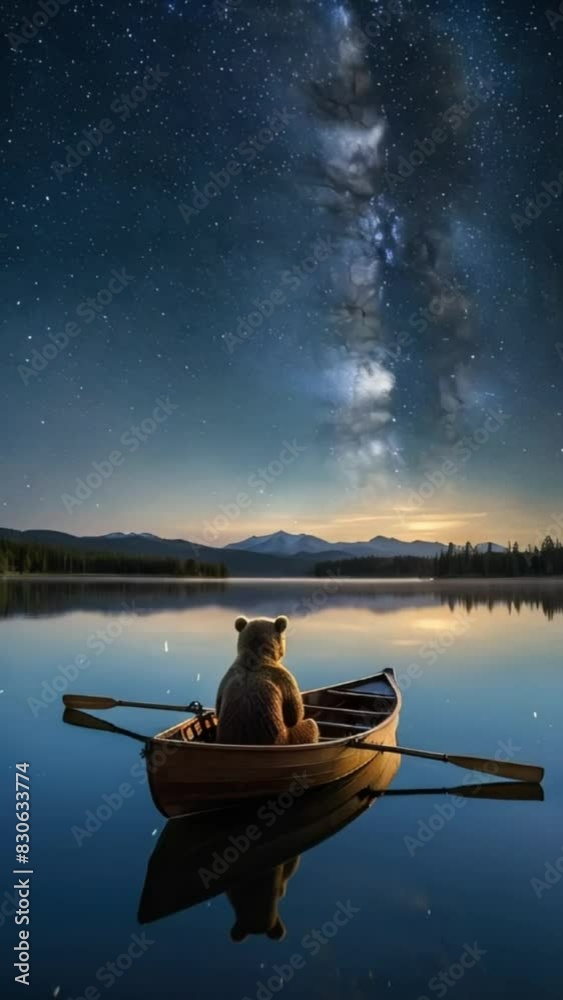 Bear in Boat Under Starry Night Sky
Bear in Boat Under Starry Night Sky