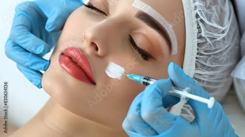 Aesthetic medical procedure with facial injection. Beauty treatment for flawless skin. AI-generated image. AI