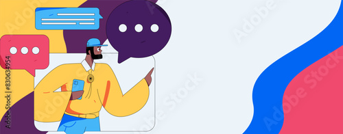 Virtual characters social communication concept business flat vector hand drawn illustration
