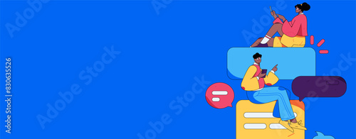 Virtual characters social communication concept business flat vector hand drawn illustration
