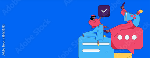 Virtual characters social communication concept business flat vector hand drawn illustration
