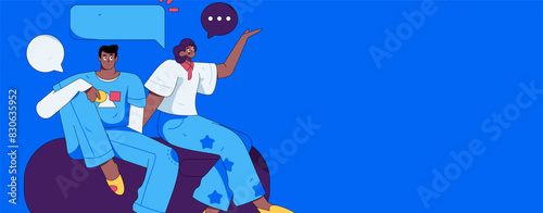 Virtual characters social communication concept business flat vector hand drawn illustration
