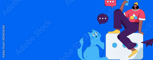 Virtual characters social communication concept business flat vector hand drawn illustration
