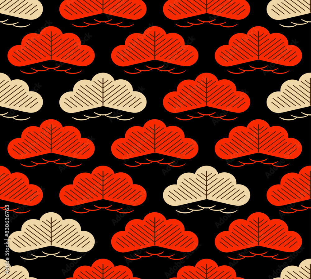 Fototapeta premium stylized pine tree pattern japanese style seamless tile black red ivory
