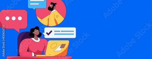 Virtual characters social communication concept business flat vector hand drawn illustration
