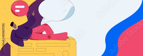 Virtual characters social communication concept business flat vector hand drawn illustration

