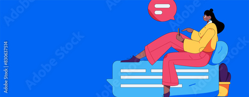 Virtual characters social communication concept business flat vector hand drawn illustration
