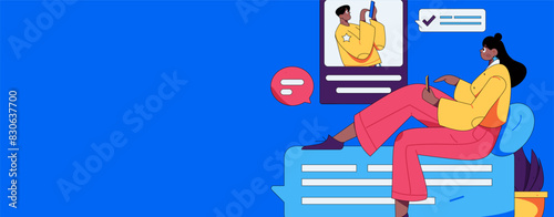 Virtual characters social communication concept business flat vector hand drawn illustration
