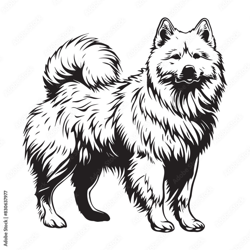 cute adorable spitz dog doggy breed line art in black and white vector for prints in high quality