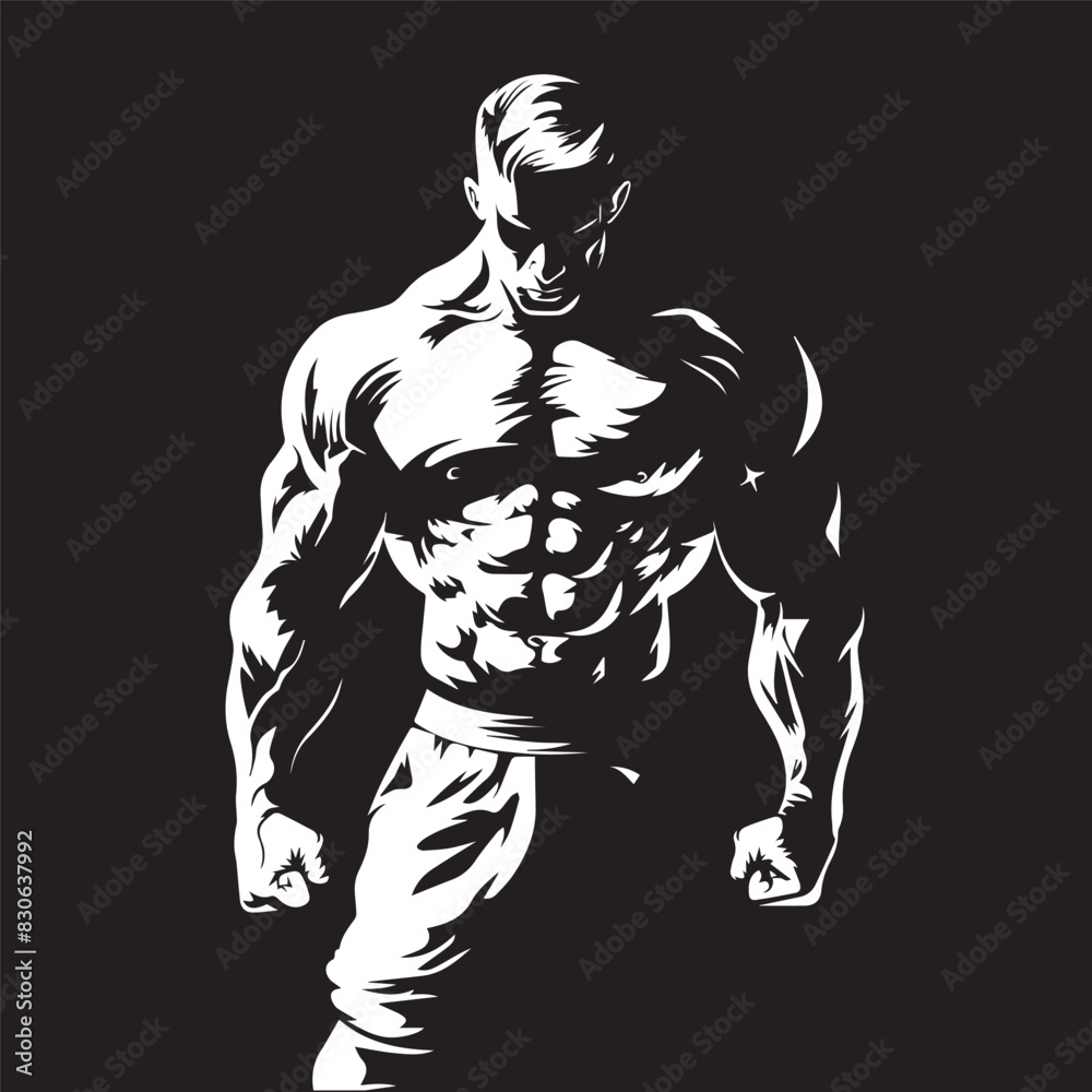 Fototapeta premium strong muscular man gym exercise vector in black and white for print in high quality