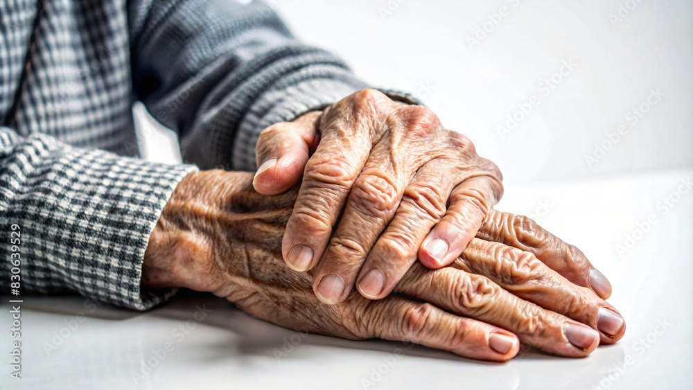 Fototapeta premium A wrinkled elder's hand, conveying care and connection