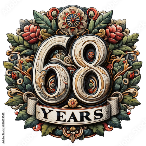 Celebrating 68 SixtyEight Years with Elegant Floral Design. Isolated (cut) background photo