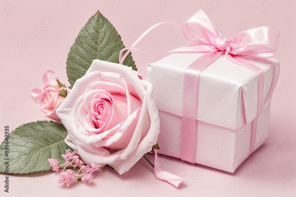 pink rose and gift box