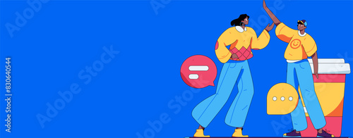 Virtual characters social communication concept business flat vector hand drawn illustration
