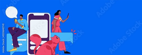 Virtual characters social communication concept business flat vector hand drawn illustration
