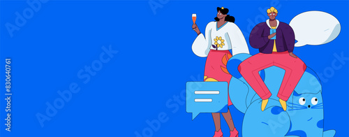 Virtual characters social communication concept business flat vector hand drawn illustration

