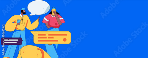 Virtual characters social communication concept business flat vector hand drawn illustration
