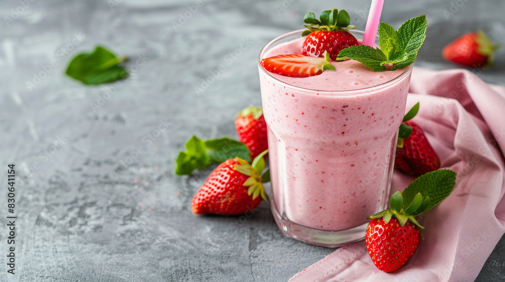 Refreshing Strawberry Smoothie in a Glass with Fresh Berries Refreshing Strawberry Smoothie in a Glass with Fresh Berries