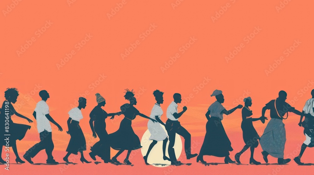 An illustration of the Juneteenth celebration with people dancing and a blank space for a quote. An illustration of the Juneteenth celebration with people dancing and a blank space for a quote.