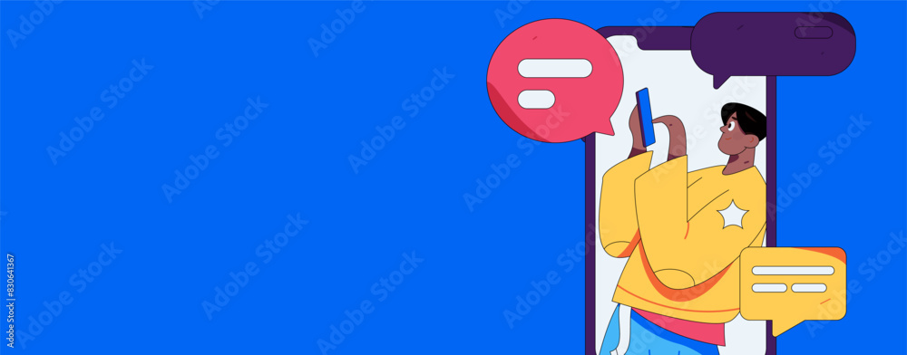 Fototapeta premium Virtual characters social communication concept business flat vector hand drawn illustration 