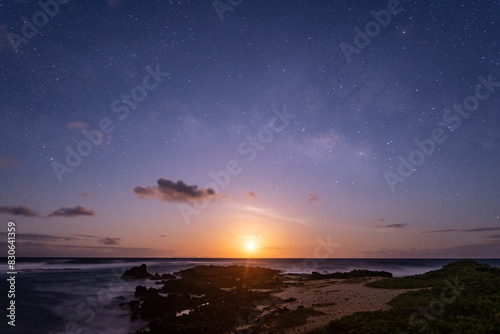Moonrise Over the Sea with Milky Way   Stargazing in Honolulu  Oahu  Hawaii. May