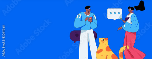 Virtual characters social communication concept business flat vector hand drawn illustration
