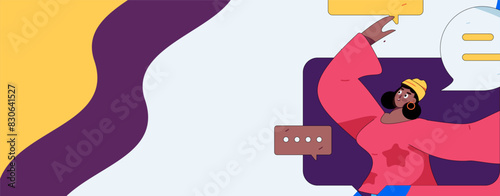 Virtual characters social communication concept business flat vector hand drawn illustration
