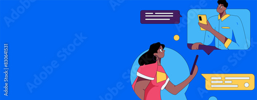 Virtual characters social communication concept business flat vector hand drawn illustration
