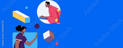 Virtual characters social communication concept business flat vector hand drawn illustration
