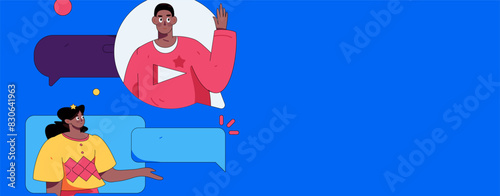 Virtual characters social communication concept business flat vector hand drawn illustration
