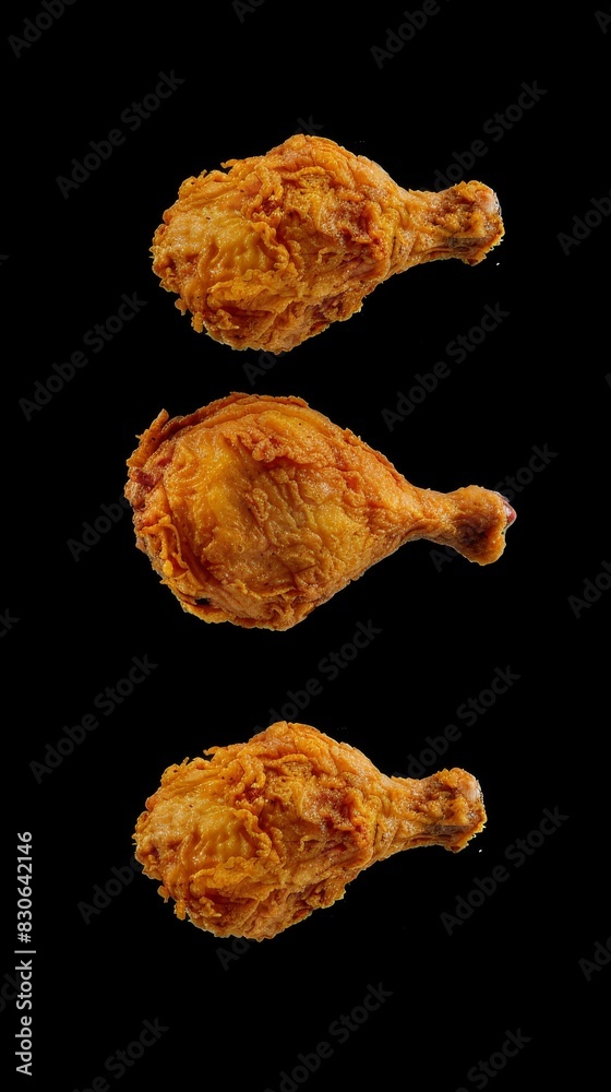 Freeze motion of fried chicken wings or fresh fried chicken strips, closeup Freeze motion of fried chicken wings or fresh fried chicken strips, closeup