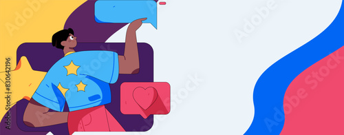 Virtual characters social communication concept business flat vector hand drawn illustration
