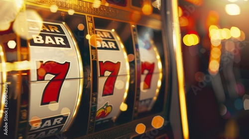 Casino slot machines display the number triple seven photo