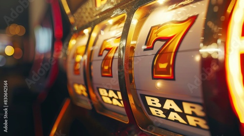 Casino slot machines display the number triple seven photo