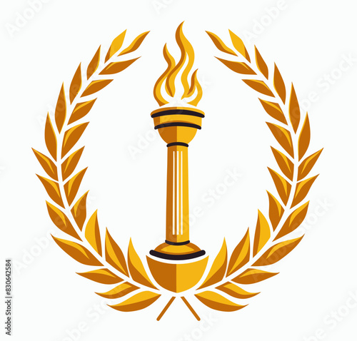 a golden torch with a laurel around it